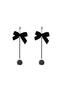 Black Velvet Bow and Crystal Ball Tassel Earrings - 3