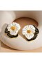 Black and White Enamel Gold Framed Large Flower Earrings - 2