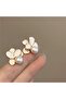 White Enamel Flower and Pearl Detailed Studded Earrings - 3