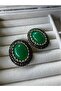 Vintage Earrings with Gold Twist Frame and Green Crystal Stones - 2
