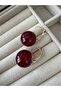 Burgundy Red Glitter Resin Ball Earrings - 2