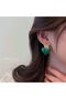 Green Heart Figured Gold Rose Detailed Earrings - 2
