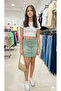 Water Green Buttoned Gabardine Cotton Woven Denim Skirt with Adjustable Elastic Waistband