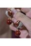 Burgundy Cat's Eye Stone Gold Striped Evening Dress Earrings - 3
