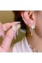 White Mother-Of-Pearl Flower and Zircon Tassel Earrings - 2