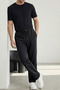 Black Three Thread Sh Fleece-Lined Comfortable Cut Men's Trousers with Fleece Inside and Elastic Waist - 7