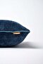 Navy Blue Plain Chenille Textured Cushion Cover with Piping Detail - 2