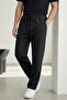 Black Three Thread Sh Fleece-Lined Comfortable Cut Men's Trousers with Fleece Inside and Elastic Waist - 3