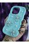iPhone 15 Pro Compatible Water Green Pearl & Tulle Floral Stylish Phone Case - 3