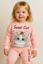 طقم بدلة رياضية شتوية سميكة من Sweet Cat مطبوع مع قماش فليس من الداخل - 2