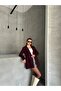 Women's Burgundy Button Detailed Blazer Jacket - 4