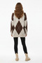 Women's Brown Diamond Patterned Oversized Knitwear Tunic Sweater - 3
