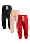 Boys/Girls 3-Piece Jogger Sweatpants with Elasticated Cuffs Black Red Beige