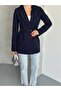 Women's Navy Blue Button Detailed Blazer Jacket