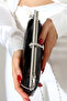 Black Snakeskin Patterned Metallic Chain Strap Evening Dress Portfolio Women's Handbag - 8