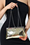 Women's Gold Snakeskin Croco Pattern Metallic Chain Strap Evening Dress Clutch Bag - 7