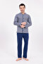 Men's Grey Front Buttoned Cotton Long Sleeve Men's Pajama Set - 5