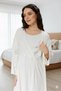 Ecru Stripe Lace Detailed Special Design 100% Cotton Full Length Maternity Dressing Gown Nightgown Set - 3