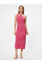 Long One Shoulder Dress Asymmetrical Neckline Ribbed Knit - 3