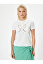 Lace Bow Detail T-Shirt Short Sleeve Crew Neck - 3