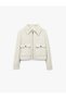 Short Coat with Cashmere Pockets, Long Sleeves, Zipper Closure - 3