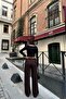 Women's Brown Ribbed Detailed Soft Modal Textured Straight Cut Trousers - 6