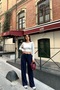 Women's Navy Blue Ribbed Detailed Soft Modal Textured Straight Cut Trousers - 4