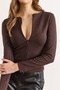 Women's Brown Double-Sided Hidden Zipper Stretchy Blouse Blz-19003182 - 5