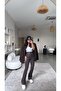 Brown Zippered Push up Steel Leggings Pants with Silver Accessories