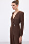 Double-Breasted Ornamental Stone Crepe Jumpsuit - Brown - 4