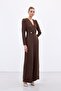 Double-Breasted Ornamental Stone Crepe Jumpsuit - Brown - 2