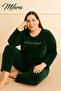 480-09-25 Velvet Fabric Crew Neck Long Sleeve Plus Size Women's Pajama Set - 5