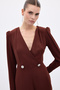 Double-Breasted Ornamental Stone Crepe Jumpsuit - Claret Red - 6