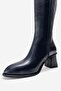Paradis Navy Blue Leather Women's Thick Heeled Boots - 6