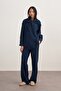 Women's 3-Piece Pants Set with Shawl Accessories Navy Blue - 2