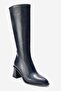 Paradis Navy Blue Leather Women's Thick Heeled Boots - 5