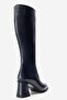 Paradis Navy Blue Leather Women's Thick Heeled Boots - 7