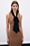 Sleeveless Tweed Dress with Scarf - Caramel - 6