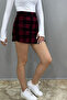 Women's Plaid Burgundy Patterned Winter Slit Short Skirt - 4