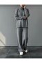 Women's Corded Fabric Neck Patterned Cable Knit Side Slit Knit Set Anthracite - 2