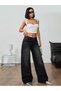 Women's Black Regular Waist Wide Leg Denim Pants - 4