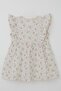 Girl's Dress with Floral Pattern and Front Button Detail, Ages 2-6, Ecru - 5