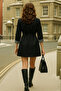 Women's Winter Striped Black Short Trench Coat - 6