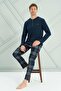 Men's Combed Cotton Long Sleeve Pajama Set 2231 Navy Blue05 - 4