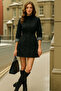 Women's Winter Striped Black Short Trench Coat - 4
