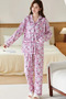 Floral Printed Top And Bottom Women's Home Loungewear Two Piece Pajama Set - 2