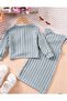 Girls Skirt Set, Long Sleeve Plush Warm Jacket and Buttoned Casual Plain Ribbed Dress Two Piece Set - 3