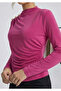Women's Fuchsia Boat Neck Shoulder Buttoned Long Sleeve Sandy Fabric Blouse - 5