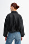 Faux Leather Belted Bomber Jacket C3137 - 6