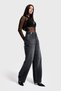 Women's Smoked Color 2W5-1 Wide Leg Fit Loose Fit 100% Cotton Belt Detailed Denim Jean - 3